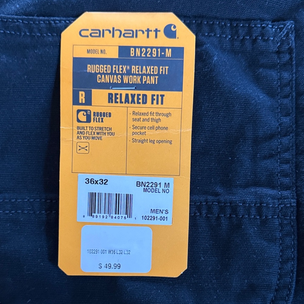 Carhartt Rugged Flex Relaxed fit canvas work pants, Black 36x32